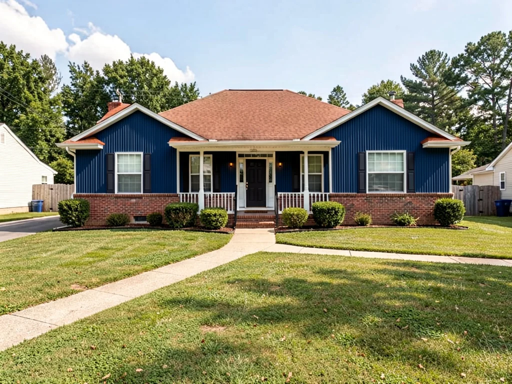 Before and after exterior home renovation visualized with Renomo