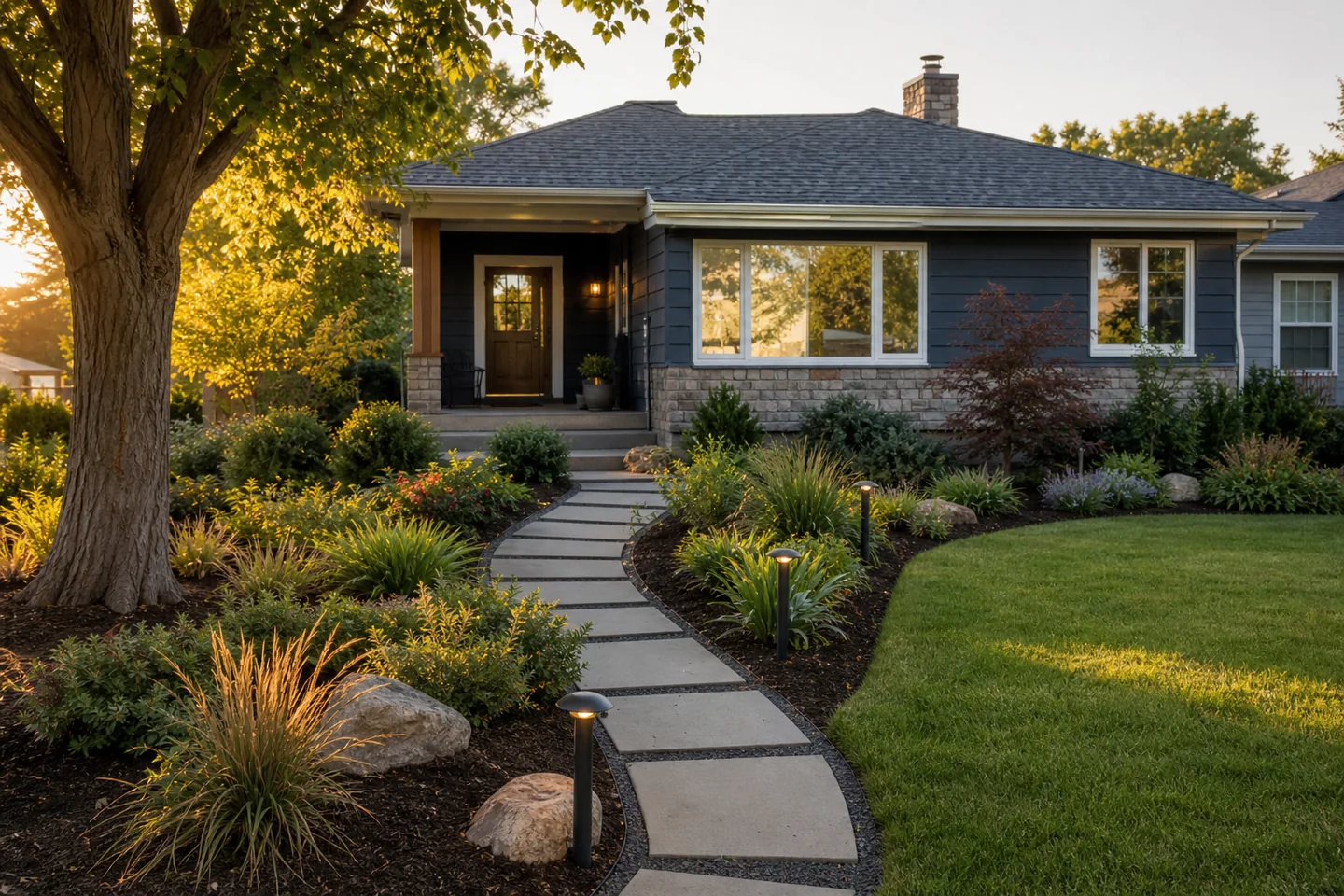 Landscape design: Reimagine a yard with planting, paths, lawn, and curb appeal in context.