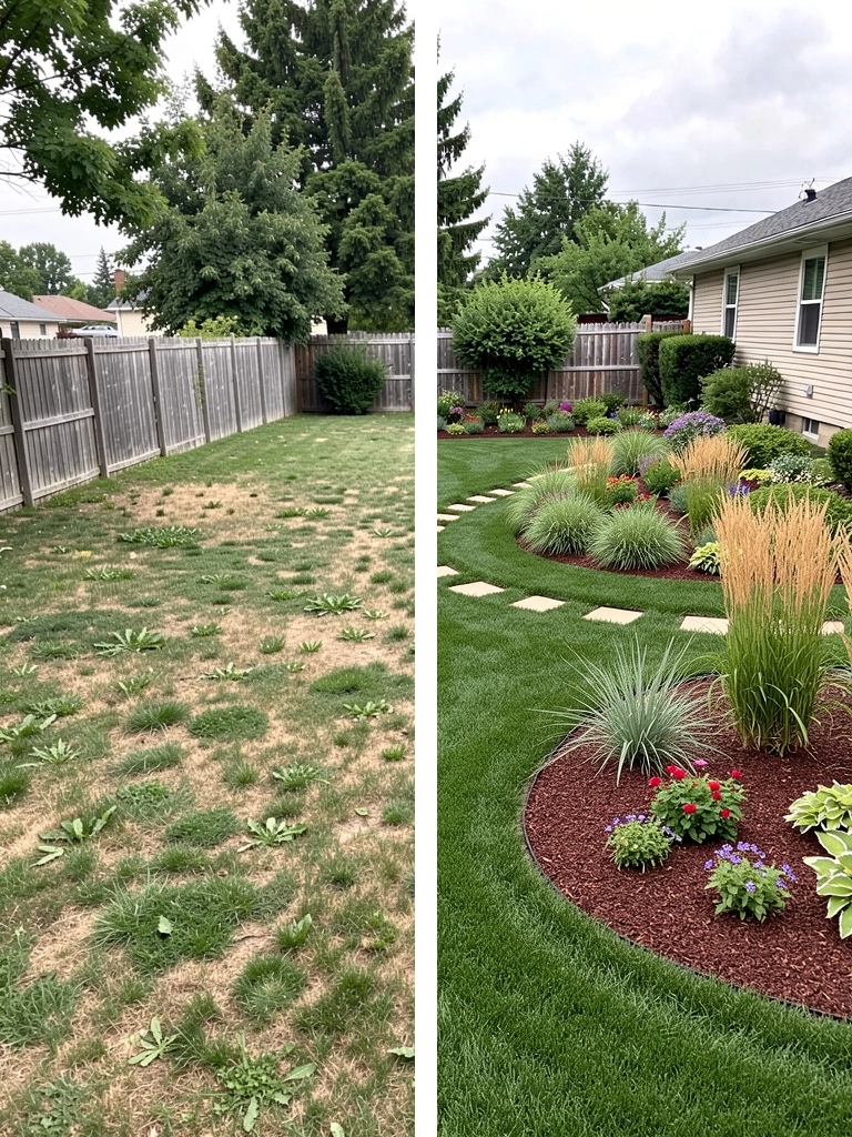 Before and after landscape renovation visualization